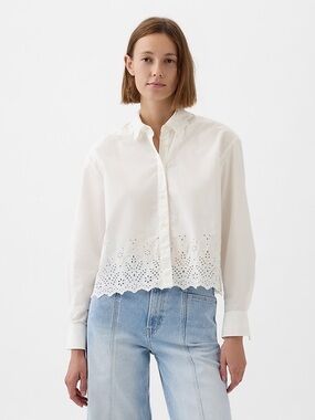 GAP Women’s White Eyelet Cropped Shirt